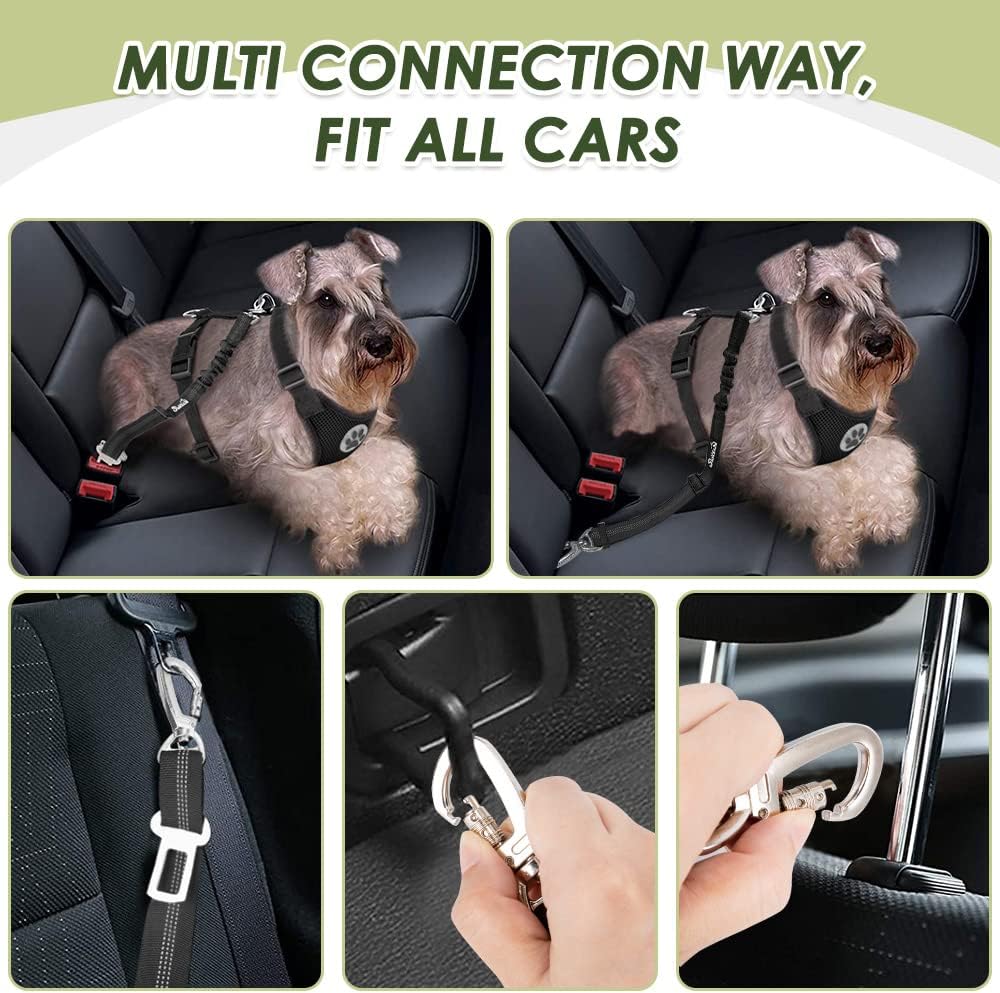 Lukovee Dog Seat Belt - Adjustable Dog Car Harness for Large, Medium & Small Dogs, Soft Padded & Breathable Mesh Dog Seatbelt with Car Vehicle Connector Strap (Black Double Clip, XX-Small)