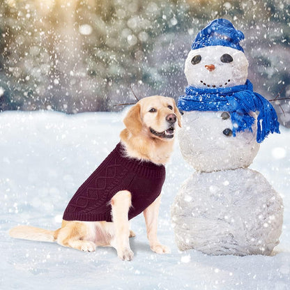 BINGPET Thermal Knitted Dog Sweater, Winter Dog Cat Coat, Warm Sweater for Small Medium Large Dogs, Classic Cable Knit Turtleneck Pullover, Purple, Large, 100% Acrylic, Machine Wash