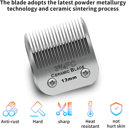 3 Pack 3-3/4FC Detachable Pet Dog Grooming Ceramic Blades,Compatible with Andis,Oster A5,Wahl KM-10 Series,Size 3-3/4FC Blade 1/2-Inch 13MM Cut Length