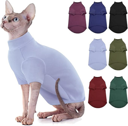 SUNFURA Turtleneck Sweater for Cat, Sphynx Cats Shirt Hairless Cat Sweaters with Sleeves, Warm and Soft Kitten Pullover Fleece Winter Pajamas Jumpsuit for Puppy Cats, Blue XL