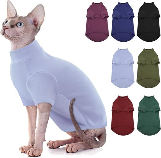 SUNFURA Turtleneck Sweater for Cat, Sphynx Cats Shirt Hairless Cat Sweaters with Sleeves, Warm and Soft Kitten Pullover Fleece Winter Pajamas Jumpsuit for Puppy Cats, Blue XL