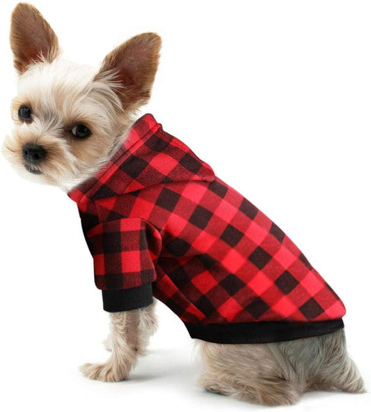 Plaid Dog Hoodie Sweatshirt Sweater for Extra Small Dogs Cat Puppy Clothes Coat Warm and Soft(XS)