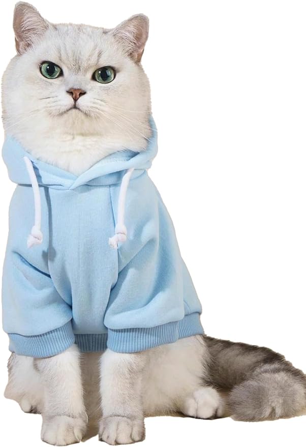 QWINEE Basic Dog Hoodie Sweatshirt Puppy Sweater Warm Cat Costumes Pet Clothes for Chihuahua Puppy Kitten Small Medium Dogs Light Blue XX-Large