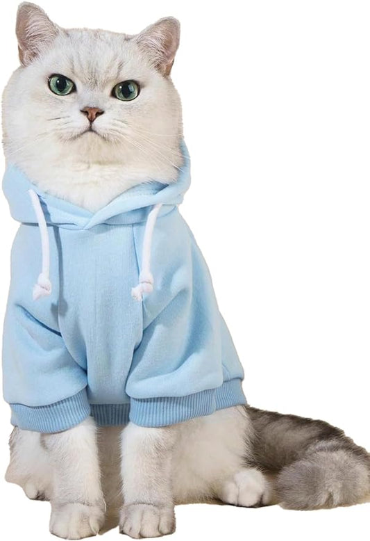 QWINEE Basic Dog Hoodie Sweatshirt Puppy Sweater Warm Cat Costumes Pet Clothes for Chihuahua Puppy Kitten Small Medium Dogs Light Blue XX-Large