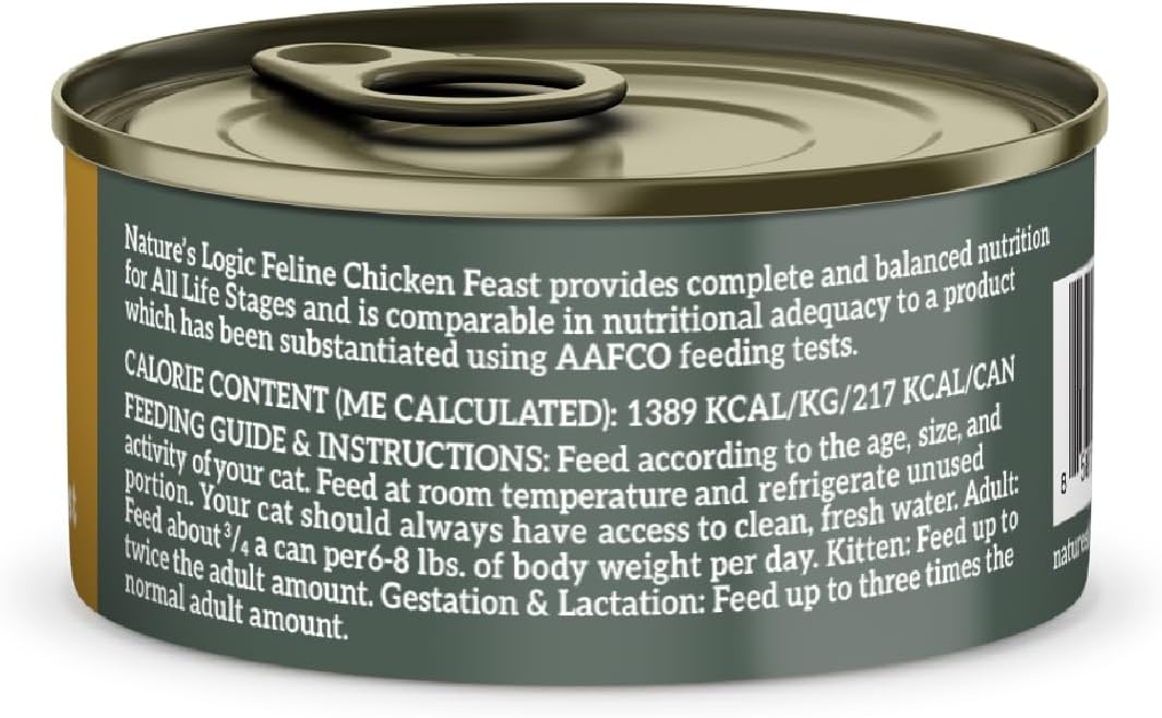 Nature's Logic Wet Cat Food - Feline Chicken Feast 95% Animal Ingredients - No Synthetic Vitamins, Minerals or Artificial Additives, 100% Natural, Grain-Free, Made in USA - Chicken (5.5 oz, 24 pack)