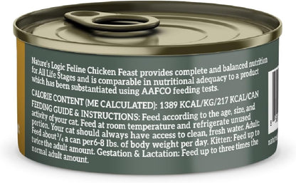 Nature's Logic Wet Cat Food - Feline Chicken Feast 95% Animal Ingredients - No Synthetic Vitamins, Minerals or Artificial Additives, 100% Natural, Grain-Free, Made in USA - Chicken (5.5 oz, 24 pack)
