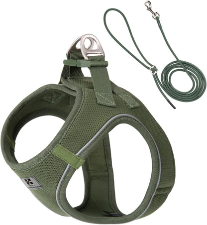 Adjustable Dog Harness with Leash, Reflective Mesh, No-Pull Design，Matching Lead Rope (Army Green, XS)