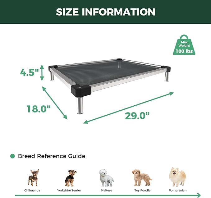 FXW TitanNest Chew-Proof Elevated Dog Bed, Raised Cot for Indoor/Outdoor/Camping Use, Durable & Waterproof Cooling Pet Bed for Extra-Small Dogs, 29.0" L x 18.0" W x 4.5" H, Black