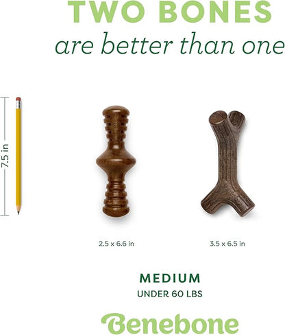 Benebone 2-Pack Maplestick/Zaggler Durable Dog Chew Toys, Real Maplewood, Real Bacon, Made in USA Medium