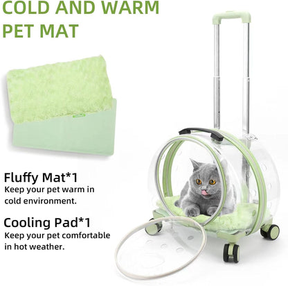 Transparent & Fully Breathable Hard cat Carrier with Rolling Wheels for Dogs, Cats, Multiple Carrying Options, Perfect for Traveling/Taking a Walk