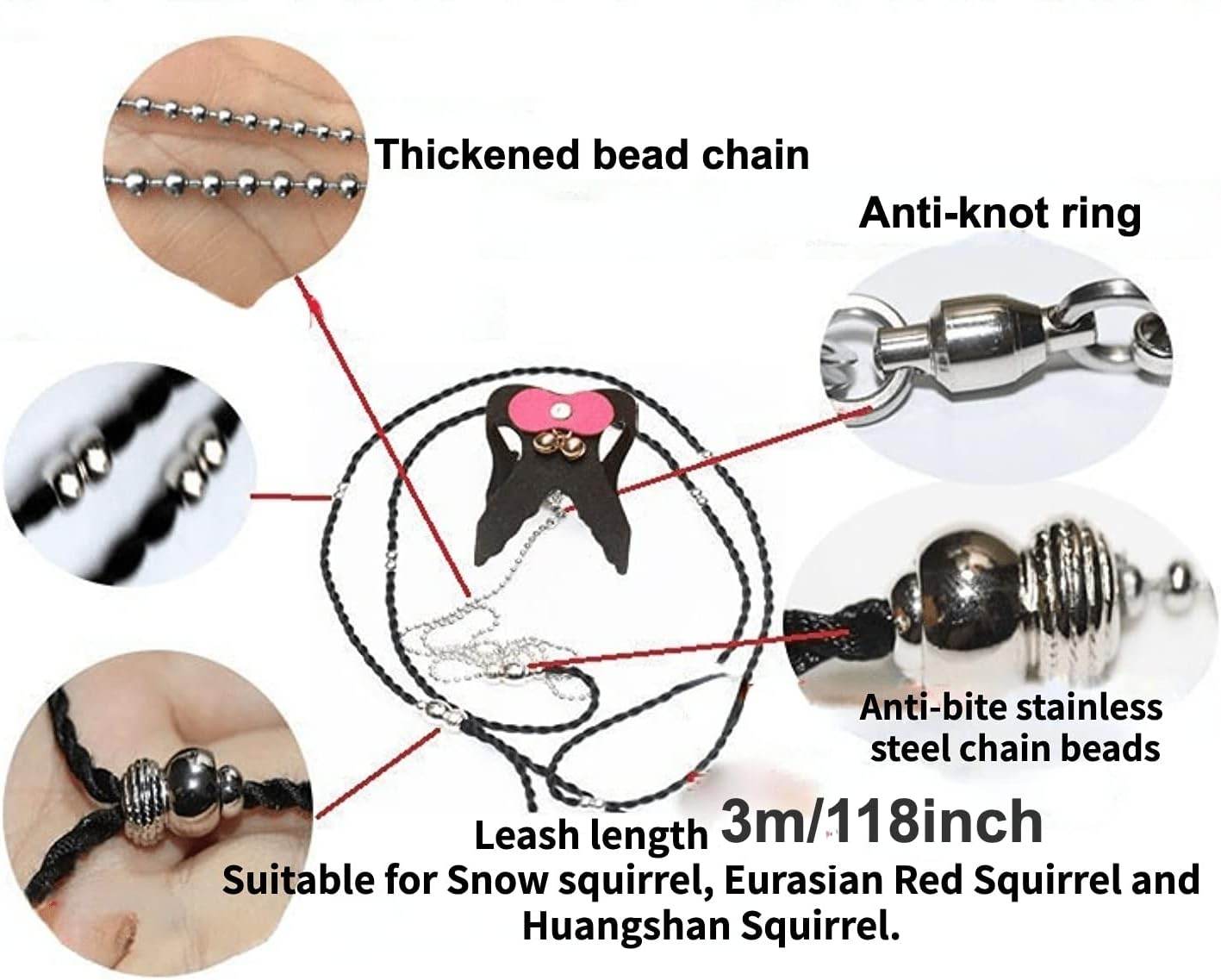 Squirrel Traction Rope Strap Anti-Biting Chain Rope, Adjustable Vest, Small Animal Walking Harness with Lead Leash with Free Collar for Hamster Gerbil Rat Mouse Ferret Chinchilla (Blue)