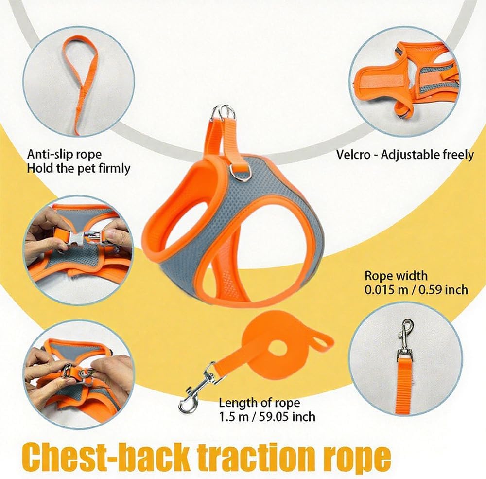 2-in-1 No Pull Dog Harness & Retractable Leash, Adjustable Dog Harness, No Pull Step-in Soft Mesh Puppy Vest Harnesses, Adjustable Puppy Vest for Small Medium Dogs and Cats