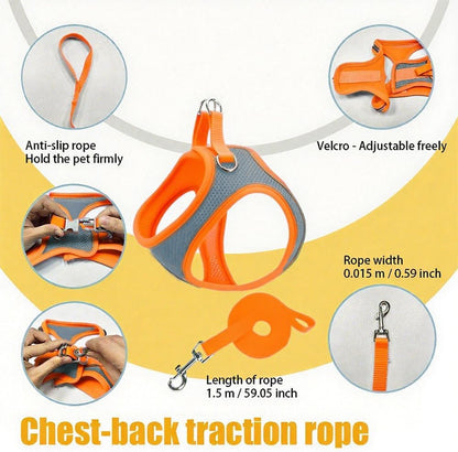 2-in-1 No Pull Dog Harness & Retractable Leash, Adjustable Dog Harness, No Pull Step-in Soft Mesh Puppy Vest Harnesses, Adjustable Puppy Vest for Small Medium Dogs and Cats