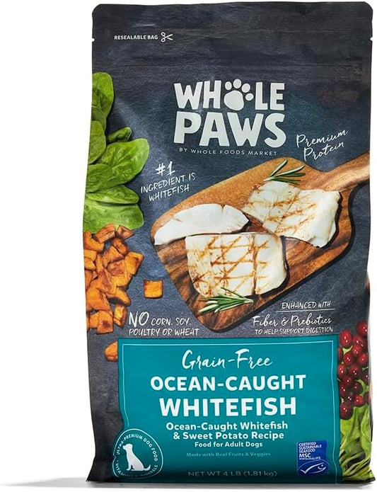 Whole Paws, Grain-Free Dry Adult Dog Food, Ocean-Caught Whitefish & Sweet Potato Recipe, 4 lb