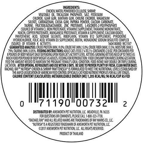 Rachael Ray Nutrish Natural Wet Cat Food, Chicken & Shrimp Pawttenesca Recipe, 2.8 Ounce Cup (Pack of 12), Grain Free