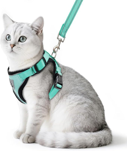 PUPTECK Cat Harness and Leash Set Escape Proof Reflective Cat Walking Harness Adjustable Soft Breathable Mesh Vest for Small Pets, Aquamarine, L