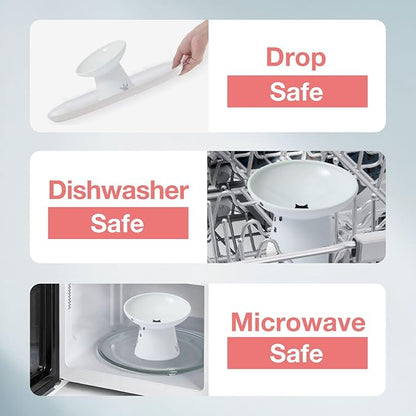 Necoichi Raised Cat Food Bowl – Ceramic Elevated 15° Tilted Cat Bowl for Whisker & Neck Fatigue, Dishwasher Microwave Safe – Non-Slip & Anti Vomiting Ergonomic Design (Cats, Extra Wide Tilted)