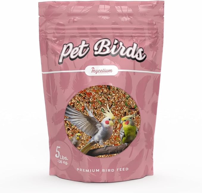 Mycelium Pet Bird Cuisine | Organic Bird Seed for Parakeets, Lovebirds & Small Pet Birds | Vitamin-Enriched Mix with Egg, Millet, Quinoa, Kelp, Oyster Shell | Supports Digestion & Immunity | 5 lb Bag