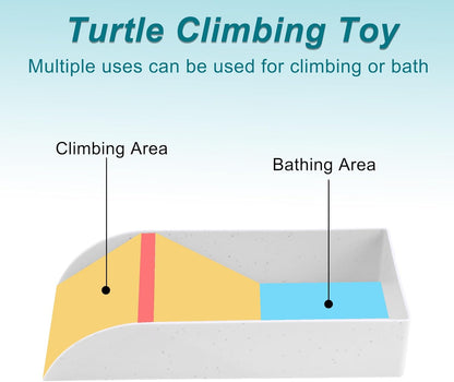Tortoise Food Dish with Ramp, Plastic Reptile Water Bowl, Tortoise Water Pool, Reptile Climbing Ramp for Turtles Lizards, 12.01"x5.91"x2.36", White