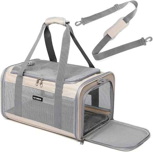 Airline Approved Pet Carrier for Cats and Small Dogs, Breathable and Collapsible Design, Portable Travel Bag for Bearded Dragon, Puppies Animal Hangbag, Rabbit Cage Cage (Khaki, Small)