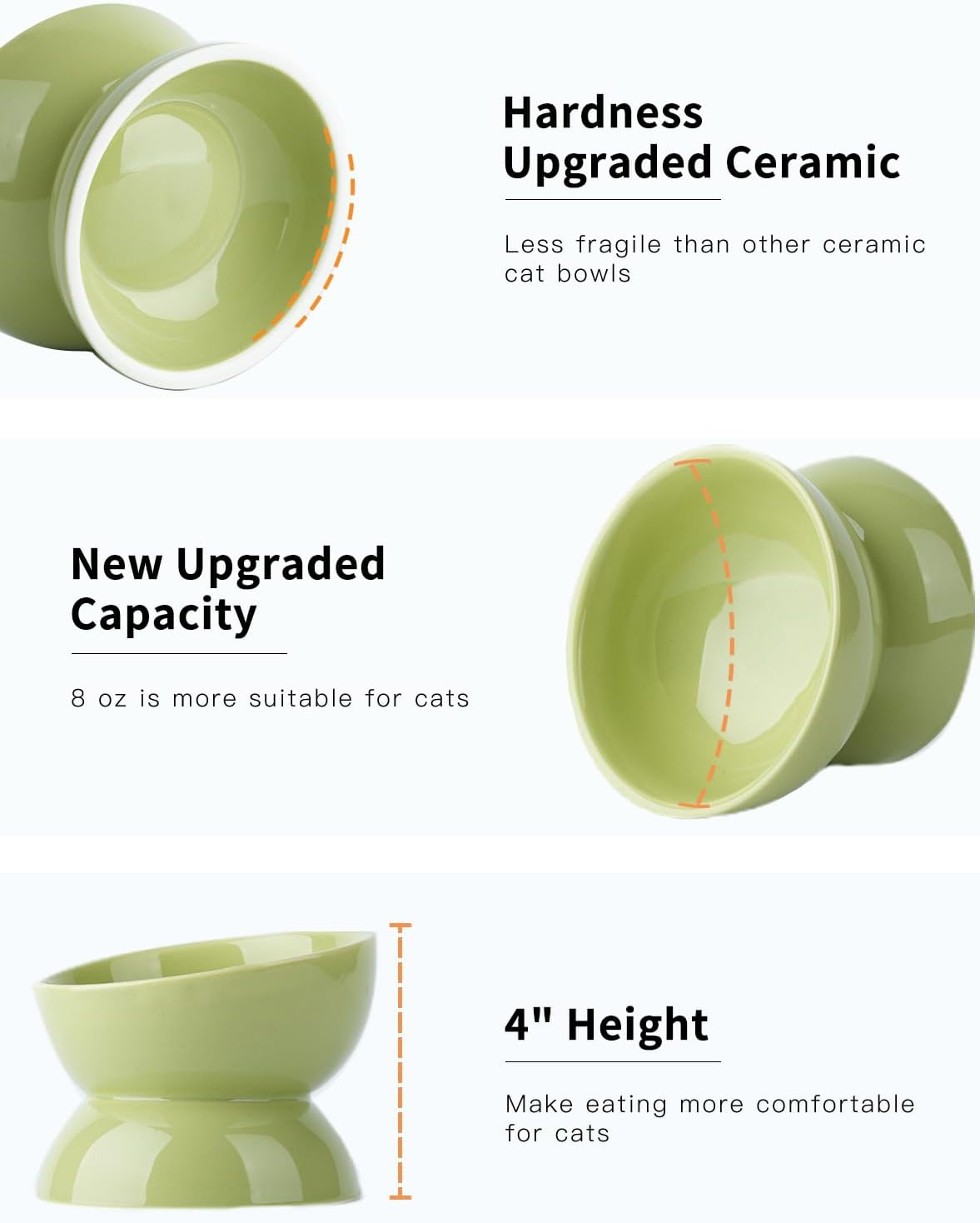Cat Water Bowl, 16 OZ Ceramic Elevated Cat Bowls, 15° Tilted and Raised Pet Food Dish, Anti Vomiting Protect Pets' Spines and Whisker Fatigue