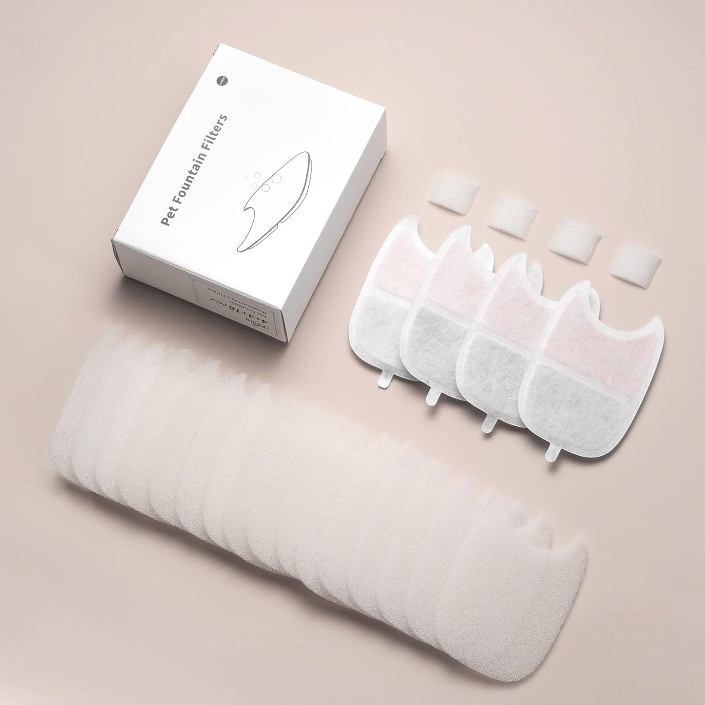 iPettie Water Fountain Filters Kits for Runway Stainless Steel Cat Water Fountain, IP-WF-S04-F4, 4 x Carbon Filter, 16 x Sponge Filter, 4 x Pump Filter