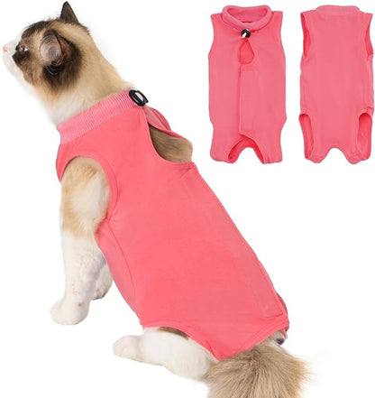 Avont Cat Recovery Suit Post-Surgery Onesie, Breathable Cone-of-Shame Alternative Bodysuit for Spayed Female Kittens, Skin Abdonminal Wound Care -Rosepink(S)
