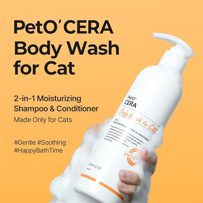 Breezytail PetO’Cera All-in-One Cat Shampoo and Conditioner | Hypoallergenic Cat Skin & Coat Care | Itch Relief, Moisturizing & Rejuvenating | Veterinarian Approved and Formulated (10.1oz, 300ml)