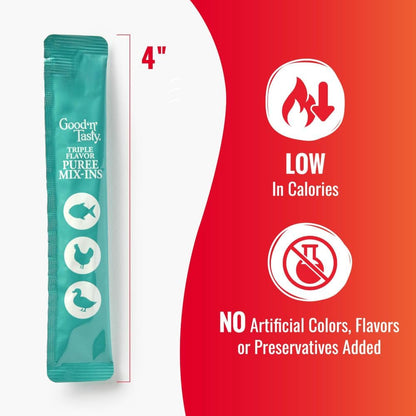 Good 'n' Tasty Triple Flavor Puree Mix-Ins Dog Food Topper Treats for All Dogs, 7 Count, Easy Single-Serve Portions, Added Protein with Tuna, Chicken and Duck (Pack of 2)