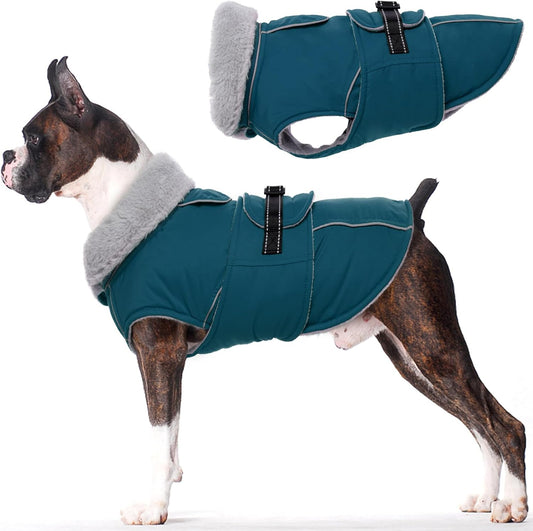 Lelepet Warm Dog Coats for Medium Dogs Waterproof Dog Winter Jacket Reflective Pet Fleece Vest Windproof Cold Weather Coats with Adjustable Buckle & Leash Hole, Dark Green, M