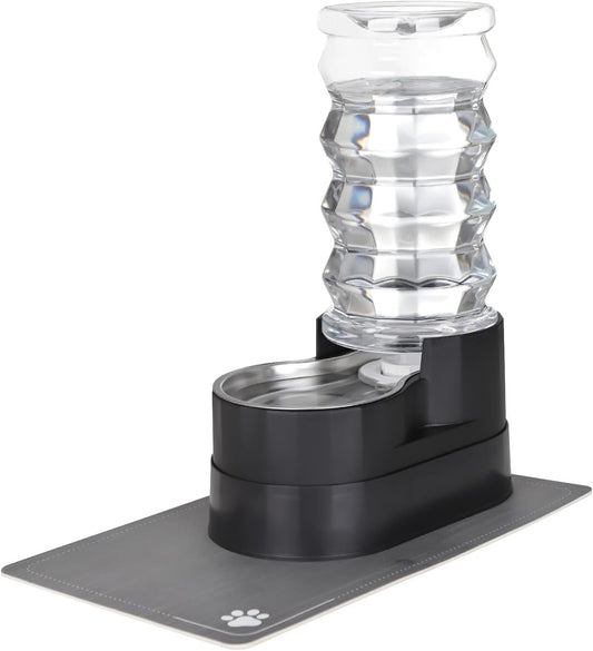 RIZZARI Large Water Dispenser for Dogs: 8L Gravity Black Automatic Stainless Steel Waterer - Raised Pet Feeder for Friendly Senior Medium to Large-Sized Dogs - Good for Spine - in Bedroom Garden