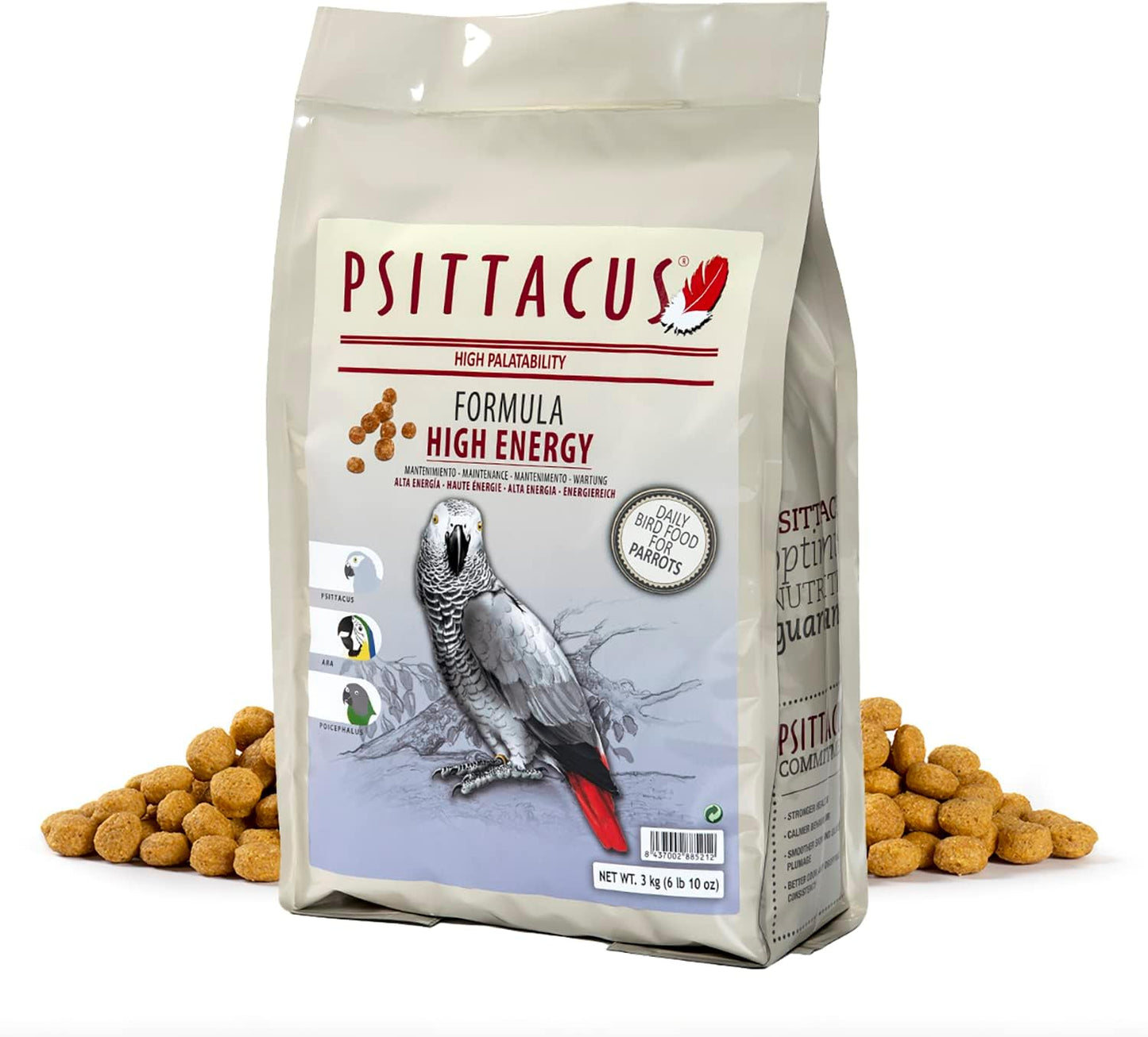 Psittacus High Energy 6.6 lb | Complete Pellet Diet for African Greys, Macaws and Other African Parrots | Premium Food for Birds, 100% no-GMO