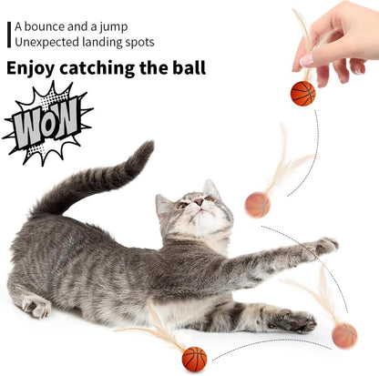PAZ'S GIFT Interactive Cat Toys Set, 3 Piece Bouncing Badminton Ball with Feathers, Cat Chasing Exercise to Calm Down The kitten's Mood， Indoor Kitten Play