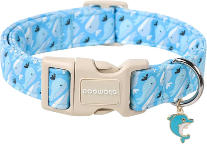 DOGWONG Summer Dog Collar, Cute Blue Whale Dog Collars, Adjustable Summer Shark Pet Collars Boy Male Coastal Beach Necklace for Small Medium Large Dogs