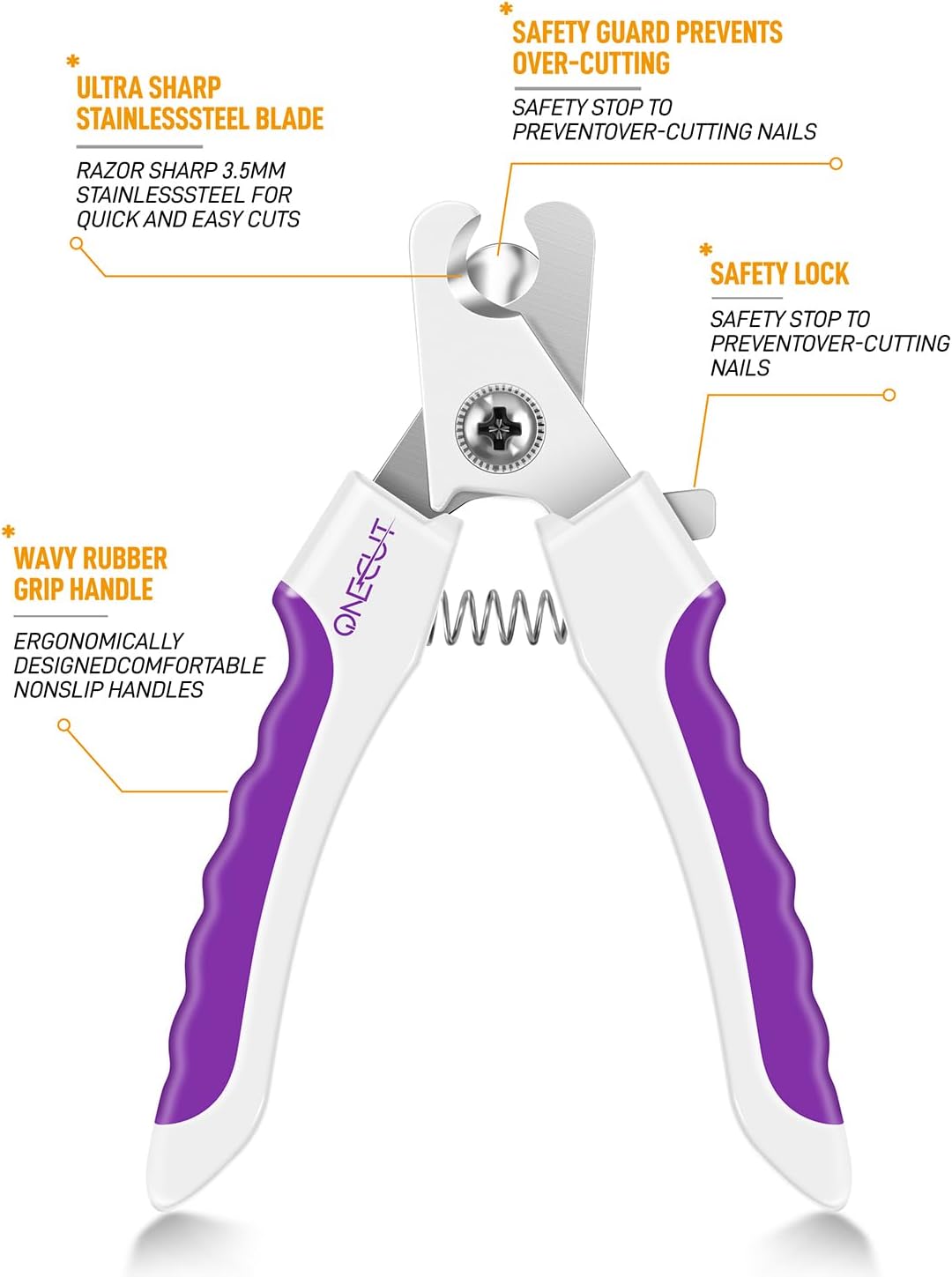 OneCut 6" Dog Nail Clippers for Small, Medium and Large Breed Professional Pet Nail Trimmers -Suitable for Cats, Rabbits and Guinea Pigs with Safety Guard to Avoid Over Cutting (Purple)