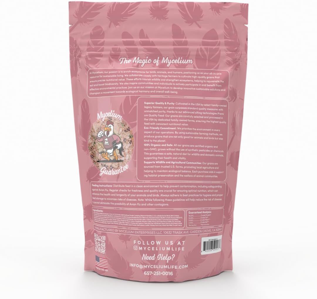 Mycelium Small Pet Bird Plus | Bird Seed for Cockatiels, Parrots, Lovebirds | Organic Mix with Vitamins, Egg, Oyster Shell, Pumpkin & Safflower | Supports Digestion & Feather Health | 5 lb Bag