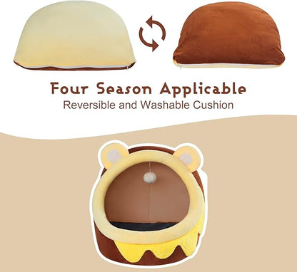 Jiupety Cute Cat Bed for Indoor, Cats Warm Soft Cave Fit for Many Cats and Puppy, Honeypot, L