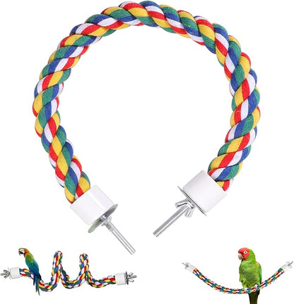 Colorful Bird Rope Perch Stand, Birdcage Swing Spiral Toys, Bird Climbing Standing Bungee Rope Perches Chew Toys Cage Accessories for Cockatiels Parrots Birds (40CM/15.7inch)