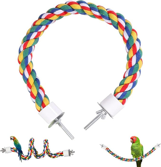 Colorful Bird Rope Perch Stand, Birdcage Swing Spiral Toys, Bird Climbing Standing Bungee Rope Perches Chew Toys Cage Accessories for Cockatiels Parrots Birds (40CM/15.7inch)