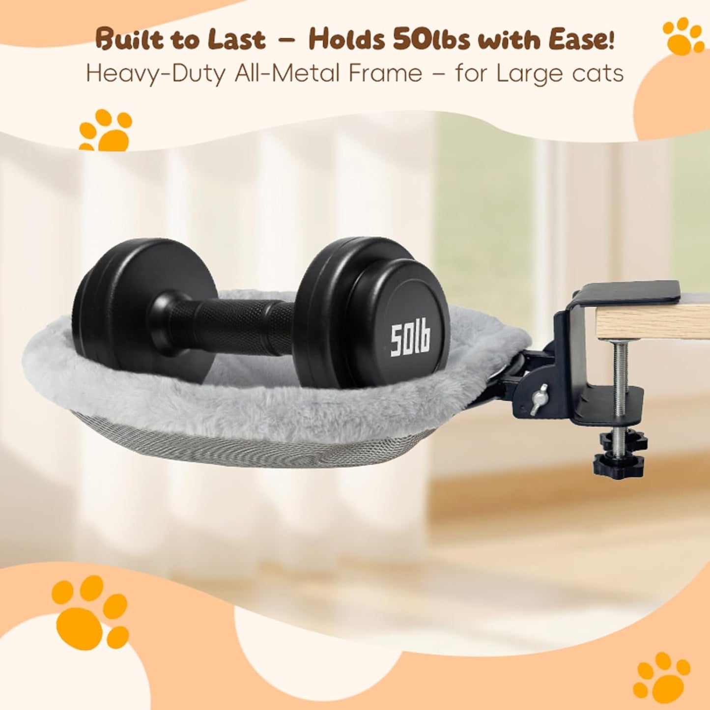 L&W BROS.Cat Desk Bed – Supports Up to 50 lbs, Removable Machine-Washable Plush Cover, Comfortable Cat Perch for Indoor, Space-Saving Foldable Design Cat Bed for Gaming Desks, Home Office