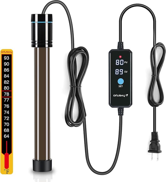 Orlushy 500W Submersible Aquarium Heater, Adjustable Fish Tank Heater with Digital Display External Controller, Overheat Protection and Free Thermometer for 55-80 Gallons Freshwater and Saltwater Tank