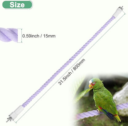 1-Pack Rope Perches for Bird Cages, 31.5 in Length Comfort Grip Flexible Rope Perch Beak & Paw Grinding for Parrots/Cockatiels/Parakeets, Bird Platform Sand [Purple]