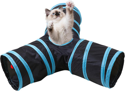 Pet Cat Tunnel, Y-3 Way Tunnels for Indoor Cats, Collapsible Pet Tunnel for Kitten, Puppy, Rabbit, 25cm-Wide Tunnels, Durable & Breathable, with Peek Hole Toy Ball