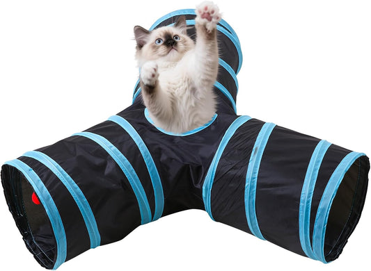 Pet Cat Tunnel, Y-3 Way Tunnels for Indoor Cats, Collapsible Pet Tunnel for Kitten, Puppy, Rabbit, 25cm-Wide Tunnels, Durable & Breathable, with Peek Hole Toy Ball