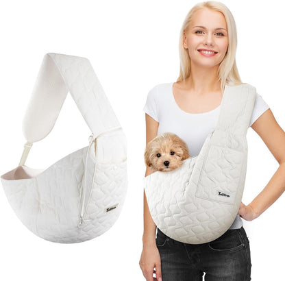 Dog Sling for Small Dogs, Front Dog Sling Carrier, Padded Adjustable Pet Soft Carrier with Adjustable Shoulder Strap, Travel Safety Harness Machine Washable for Small Cats Puppy Outdoor