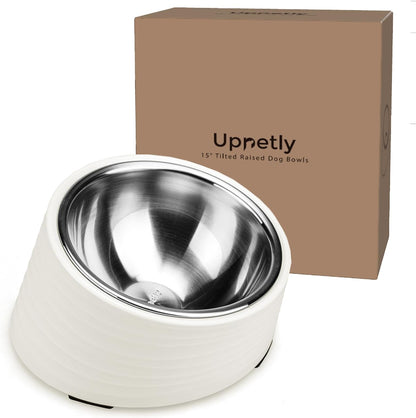 Slanted Small Cat Food Bowl 0.5 Cup, 15° Tilted Stainless Steel Mini Dog Puppy Food Bowl, Non-Slip & Non-Spill Small Kitten Pet Feeder with Elevated Detachable Melamine Stand, Easy to Get Food