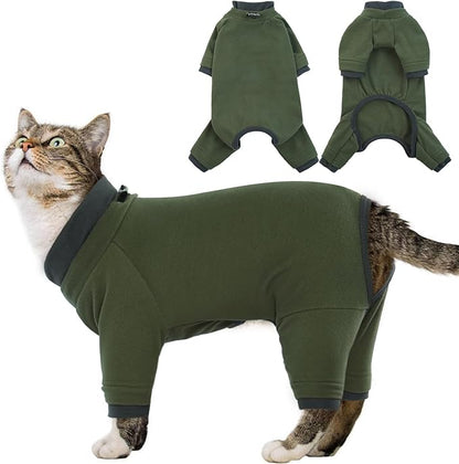 Sticky Cat Clothes Stretchy, Sphynx Hairless Sweater & Pajamas for Cats only, Soft Cat Onesie for Cats After Surgery Female Male & Hair Loss Prevention, Green 2XL