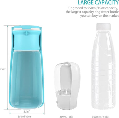 Portable Dog Small Animals Water Bottle for Walking 19 OZ or 12 OZ Pet Water Bottles for Puppy Medium Large Dogs Little Animals Water Dispenser Dog Small Animals Water Bowl (19OZ Blue)