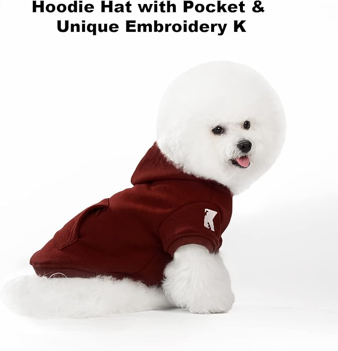 Koneseve Dog Hoodie Fleece Puppy Clothes Warm Sweater with Hat for Small Medium Dogs Cat Hooded Shirt Kitten Pet Basic Sweatshirt with Pocket Doggie Soft Winter Coat Apparel (Red; 2XL)