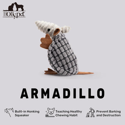 Hollypet Plush Dog Squeaky Toy Stuffed Armadillo Animal Pet Puppy Chew Toys with Clean Teeth for Small Medium Large All Breed Sizes Dogs, Dark Gray, 6 in